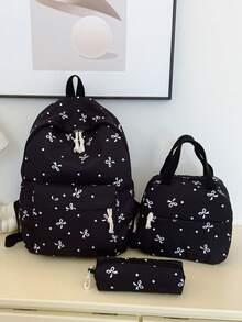 3 Pcs Fashionable Preppy Bow Print Backpack Set,Backpack&Lunch Bag&Pencil Case,With Laptop Compartment Bookbag,Adjustable Strap Bookbag Set,Multi Pockets High-Capacity School Bag Set Multifunctional Daypack Set Idea For Boys/Girls/Teens/College Students/Graduate/Graduate For Daily Use/Vacation/Travel/Back To School - Multicolor - View 20