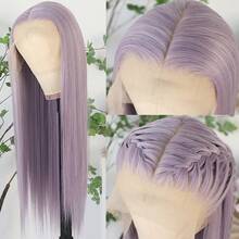 13X6 Platinum White Synthetic Lace Front Wigs 28 Inch Pre Plucked Long Straight Hair Wigs Glueless White Wigs Heat Resistant Fiber Hair Natural Halloween Wigs Platinum Blonde Lace Front Wigs For Women For Daily Christmas Party Cosplay Use - Light Purple - 查看 4