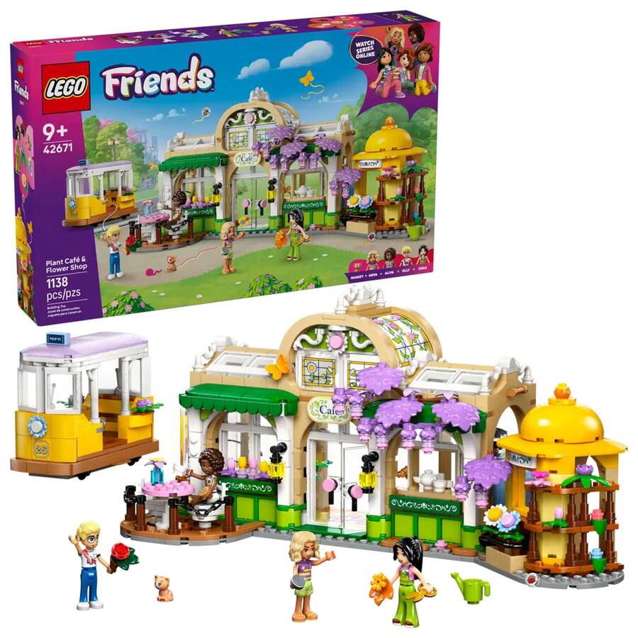 LEGO Đồ chơi xây dựng giả vờ Friends Plant Cafe & Flower Shop - Bộ đồ chơi gồm 4 búp bê mini và đồ chơi cho mèo để kể chuyện sáng tạo - Ý tưởng quà tặng sinh nhật cho bé gái và bé trai, từ 9 tuổi trở lên - 42671