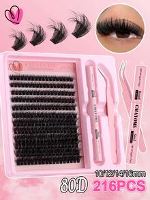 192/216/240 D Curl Large-Capacity False Eyelash Extensions Kit With Eyelash Extensions Adhesive, Tweezers, And Eyelash Brush. Fluffy, Thick, And Soft False Eyelash Extension Set, 60d 80d 100d 10-16mm Mixed-Length Individual Eyelash Clusters. Natural Look Style And Thin False Eyelashes For Daily And Dating, Cosplay, Night Party, Club, Stage, Carnival, Bridal,Wedding Makeup, Fake Eyelashes Gift Set For Women, Girlfriendlash Clusters Kit,Lashes,Eyelashes,Fake Lashes - Pink - View 6