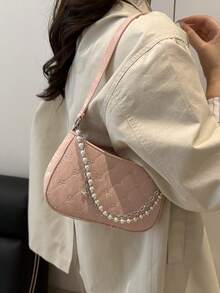 2025 New Pearl Chain Crossbody Bag, Women's Shoulder Bag, Compact Minimalist Commuter Bag, Sweet & Cute Summer Square Bag - Pink - View 5