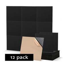 12/24pcs Acoustic Wall Panel Tiles Studio Sound Proofing Insulation Self Adhesive - Black - View 5