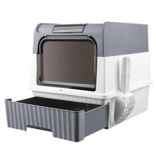 Cat Litter Box, Enclosed Toilet House, Cat Litter Scoop And Deodorizing Bag Box Included, Removable Tray, Load Capacity 15 Kg, Pink/Black/Grey - Xám - Xem 2