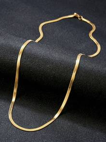 1 件男士时尚金色项链压制不锈钢链项链经典别致酷炫风格适合日常佩戴 - 金黃色 - 查看 2