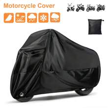 Black 190T Oxford Motorcycle Cover, Outdoor Waterproof, Sunproof, Dustproof, Snowproof, With Lock Hole, Extra Storage Bag, All-Season Use