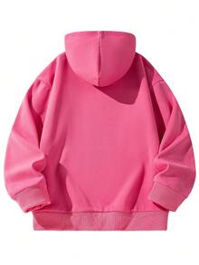 Sudadera con capucha de unicolor versátil y de moda para hombres, otoño - Rosa Fucsia - Ver 3