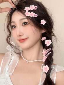 6 件女士可爱粉色樱花发夹、刘海夹、侧夹、BB 夹、花夹、适合日常使用的多功能发饰、爪夹、发夹、发夹、发夹、鳄鱼发夹