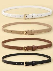 4pcs Women's Square Gold Buckle Classic PU Leather Solid Color Thin Belts For Casual Jeans - bộ thắt lưng - Xem 1