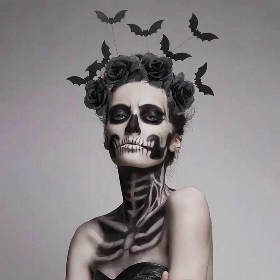 1 Halloween Pie Headband - Cute Witch Hat With Black Artificial Flowers, Gothic Bat Hairpin, Dark Role-Playing Accessory - Multicolor - View 1