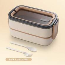 Stainless Steel 2-Layer Lunch Box – Leak-Proof Bento Box For Adults, Ideal For Office, Outdoor Use & Food Transport, Perfect For Meal Prep And Gift For Any Occasion - Màu be - Xem 8