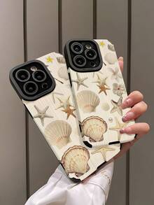 1pc New White Starfish & Shell Faux Pearl Pattern Classic Anti-Drop Soft TPU Phone Case Compatible With Apple And 15/15PLUS/15PRO/15PROMAX Waterproof Shockproof Scratch Resistant - Multicolor - View 4