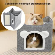 Shoze Large Cat Cave For Pet House With Fluffy Ball Hanging And Scratch Pad - grey- - View 3