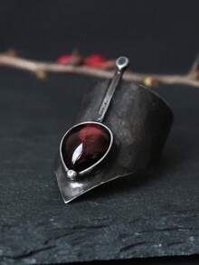 1pc Unique Witch Waterdrop Shaped Ruby Irregular Cone-Shaped Wide Antique Tin Ring Gothic Style Metal 's Size Ring Suitable For Special Holiday Events, Themed Parties And Gatherings - màu đen - Xem 3