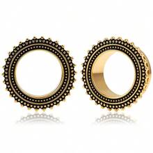 2 piezas Expansores de oreja con patrones simples de acero inoxidable, tapones, túneles, pendientes, joyas para perforaciones corporales, estiradores - redondo - Ver 24