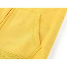 Boys Girls Hoodies Hooded Sweatshirts Solid Fleece Hoodie Classic Full Zipper Top Plush Cotton - 黃色 - 查看 5