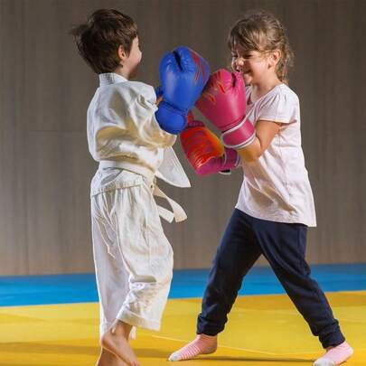 2pcs Kids Boxing Gloves, Suitable For 3-11 Years Old Children, Flame Pattern Training Boxing Gloves, Applicable For Boys And Girls