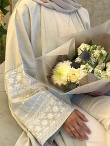 1 件纯色轻便透气合身长袍，带有优雅的刺绣，适合女性春、夏、秋季日常穿着 - 彩色 - 查看 12