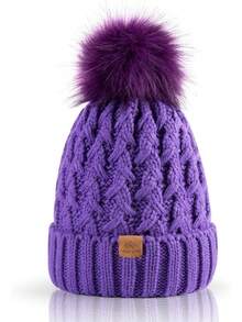 Women's Winter Ribbed Wool Hat Hat Coarse Knit Pom Pom Soft Warm Hat - 淺紫色 - 查看 12