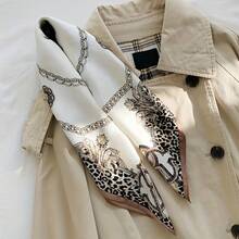 27.5" Chain Leopard Print Square Scarf For Women – Brown Satin Faux Headscarf, Elegant Decorative Scarf, Perfect For Styling And Everyday Wear - Red Leopard Print - View 6