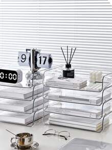 1 pieza Organizador de escritorio, caja de almacenamiento de doble capa para suministros de escritorio, soporte de archivos para oficina y estudiantes