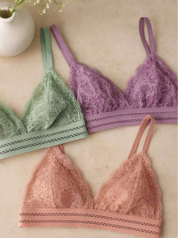 kit 3 Top sutiã renda romântica sem bojo beju (as cores vao variadas)