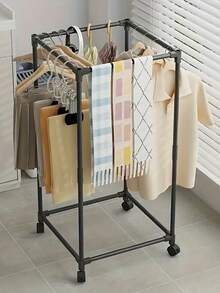 6-Sided Rotating Clothes Rack With Wheels - Sturdy Metal Tube, Freestanding Hanger, Portable Design, Efficient Clothing Storage And Display, Black/White, Laundry Room Organizer | Hexagonal Design | Metal Structure, All-Season Laundry Organizer | Hexagonal Shape - Multicolor - View 7