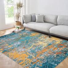 Waschbarer, moderner abstrakter Teppich, rutschfest, niedriger Flor, weicher, zeitgenössischer Überwurf, Bodenbelag, faltbarer Innenteppich für Wohnzimmer, Schlafzimmer, Spielzimmer, Kinderzimmer