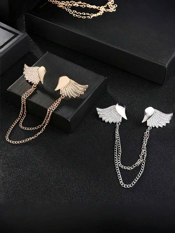 1 Stück Herz-Flügel-Brosche, modische minimalistische Herren-Ketten Gold/Silber Flügel Serie Brosche, einzigartiger Anstecknadel Accessoire