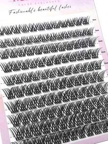 120pcs D-Curl Flared False Eyelashes, 8mm-14mm Mixed Natural Length, Single-Row Thick Cluster, DIY Lash Extension, Home Use Individual Lashes, Lash Clusters, Individual Lashes, False Eyelashes - 黑色 - 查看 6