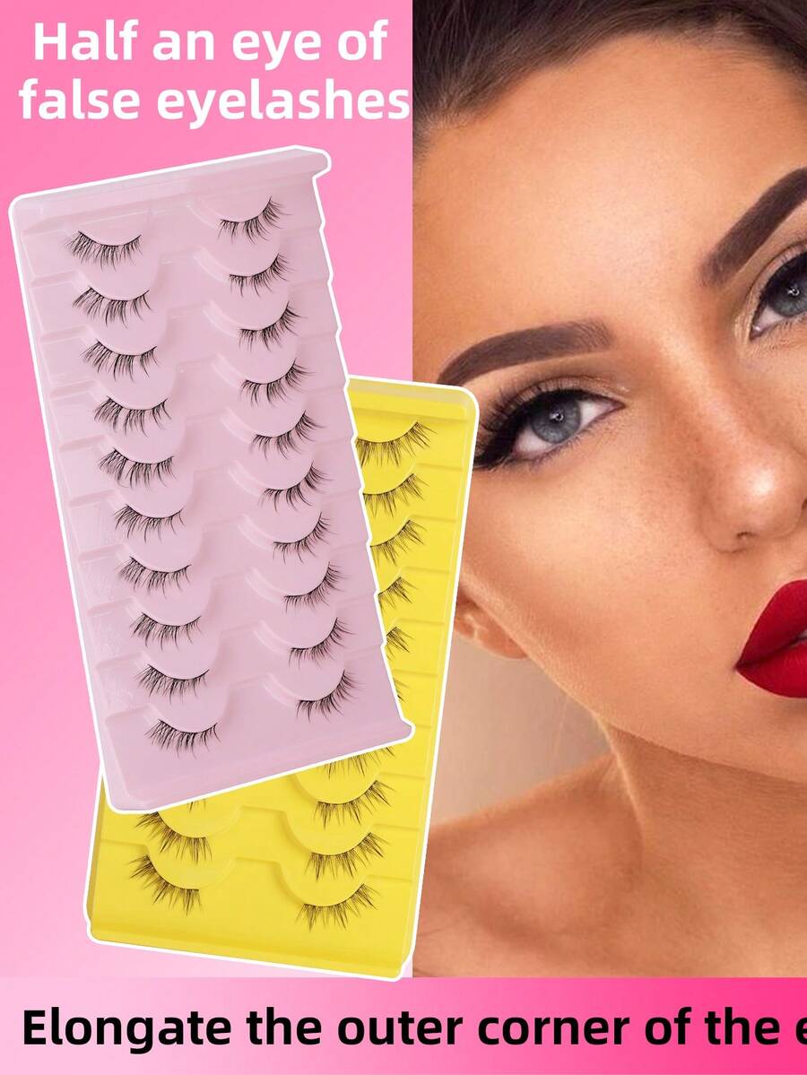 40 cái/bộ, 10 cái x 4 hộp, lông mi giả nửa mắt, hình quỷ, mắt mèo, phong cách Nhật Bản và Hàn Quốc, vẻ ngoài tự nhiên, lông mi cong, một mảnh