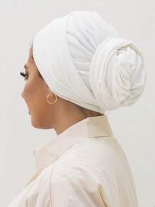 1件装女士经典纯色优雅单层即戴式垂褶头巾，时尚优雅长款垂褶头巾，防滑透气柔软莫代尔针织面料，适合日常瑜伽、运动、户外穿着。