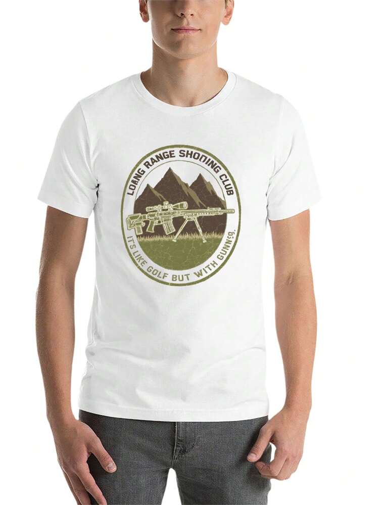 S~5XL Classic  Cotton Tee | Unisex American Size | 180gsm Fabric | Men's Vintage Military Sniper Graphic T-Shirt Funny Long Range Shooting Design Casual Wear Gift For Gun Enthusiasts Print | Beach & Casual Wear - trắng - Xem 6