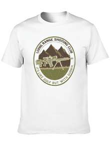 S~5XL Classic  Cotton Tee | Unisex American Size | 180gsm Fabric | Men's Vintage Military Sniper Graphic T-Shirt Funny Long Range Shooting Design Casual Wear Gift For Gun Enthusiasts Print | Beach & Casual Wear - 白色 - 查看 3