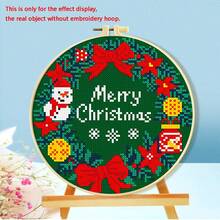 [圣诞十字绣] 圣诞节 DIY 1 套印花十字绣套件 | 11CT 中网格 3 股刺绣初学者套件适用于客厅墙壁家居装饰 - DIY 十字绣工艺套件