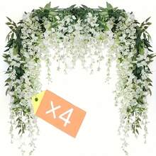4 Packs Of 6ft White Artificial Wisteria Hanging Flowers - Vine Garland For Wedding Arch, Party, Garden, Home Decor - Perfect For St. Patrick'S Day, Easter, Spring & Summer Celebrations, Outdoor Decor
