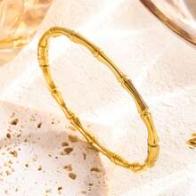Solid 18k Stainless Steel Bamboo Bracelet For Women - 金色 - 查看 3
