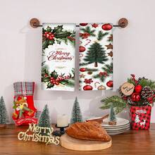Serviettes de cuisine à motif sapin de Noël, 2/4/8 sets, très absorbantes et décoratives, conviennent pour la décoration des fêtes, la cuisine, la cuisson, les cadeaux de pendaison de crémaillère et le nettoyage, adaptées pour la cuisine, la salle de bain et la salle à manger