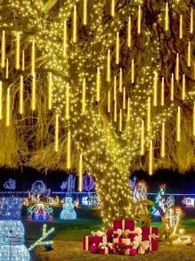 10pcs/Set Or 8pcs/Set Solar Powered LED Meteor Shower Lights, Waterproof Falling Icicle String Lights For Indoor/Outdoor Garden Yard Lawn Christmas/Halloween/New Year Decoration - Multicolor - View 6