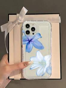 1 Pair Summer Blue Lily Flower Pattern Transparent Airbag Anti-Drop Full Coverage TPU Phone Protective Case Compatible With IPhone 17/16/11/12/13/14/15/15 Pro/15 Plus/15 Pro Max/7 Plus/8 Plus/X/XS Max/XR/11 Pro/12 Pro/13 Pro/14 Pro/12 Mini/13 Mini/11 Pro Max/12 Pro Max/13 Pro Max/14 Pro Max/14 Plus/6/6S/6 Plus/7/8/16 Pro/16 Plus/16 Pro Max/SE & Compatible With Samsung Galaxy A54/A14/A12/A13/A15/A32/A33/A24/A52S/S20/S21/S22/S23/S24/S23 Plus/S24 Ultra/S25/A15/A33/A23