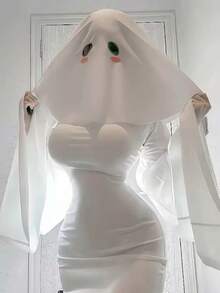 1pc Ghost Bride Headscarf, Halloween Costume Horror House Party Props, White Horror Face Mask