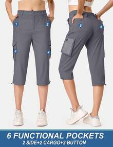 KEFITEVD Women's Cargo Capris Lightweight Hiking Capri Pants With Pockets Water Resistant Summer Travel Outdoor Casual - 深灰色 - 查看 2