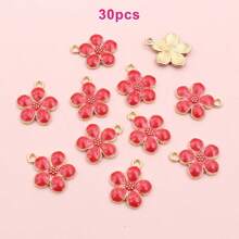 30/60 件三色混珐琅樱花油滴吊坠 - DIY 锌合金首饰，适用于手链、项链和耳环