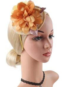 Fascinators Hats Women,Tea Party Fascinator Hair Clip With Feathers Wedding,Derby Hats Headbands - Style6-橘色 - 查看 3