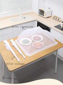 1 Pieza Cubierta de arroz blanco, Cubierta de mesa plegable a prueba de moscas, Cubierta contra el polvo para el hogar, Cubierta de alimentos a prueba de moscas con borde de encaje para uso en exteriores, Grande cubierta a prueba de insectos y polvo, Adecuada para fiestas al aire libre, picnics, barbacoas y campamentos, sala de estar, cocina, cubierta contra moscas de la fruta, accesorios de organización de cocina.