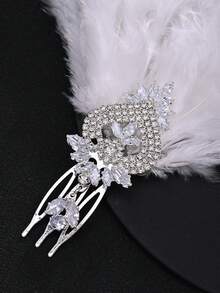1个时尚羽毛发夹，带闪亮水晶侧边发夹，女士珠宝配饰，万圣节发带 - 彩色 - 查看 3