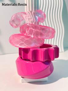 1件不对称圆形树脂手链，亮粉色不对称女士首饰，周年纪念礼物 - 彩色 - 查看 2