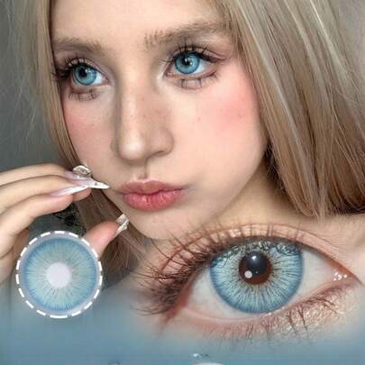 1 par de lentes de color natural lentillas de color azul para ojos lentes de contacto de belleza de color anuales Viene con una caja complementaria y pinzas lentes de contacto Halloween azul natural beauty maquillaje scary fashion