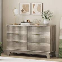 Fluted 6 Drawers Dresser, 47" Wide Modern Chest Of Drawers With Wood Legs, Dresser TV Stand, Wood Drawer Organizer For Bedroom, Living Room, Hallway - 灰色 - 查看 1