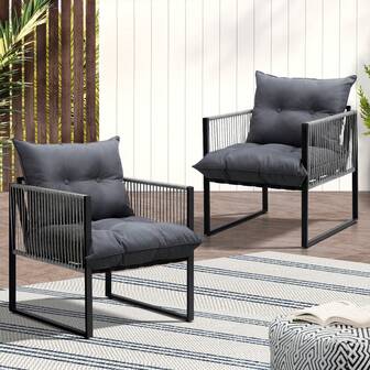 SUN YEE 2PCS Outdoor Furniture Patio Chairs Garden Lounge Sofa Set PE Wicker Grey