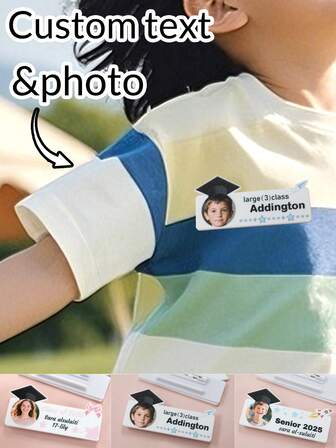 Custom Badge With Photo & Name, Personalized Portrait Pin, Acrylic Kids Pins, Customized Student Badge, Doctor Badge, Customizable Picture Graduation Gifts, Name Engraved Pin, Birthday Gifts, Parties, Back To School Supplies, Suitable For Clothes, Nurse, Backpacks, Boys, Girls, Kids, Student, Family,Apparel Accessories,Chic Autumn,Boyfriend,Girlfriend,Family,Friends